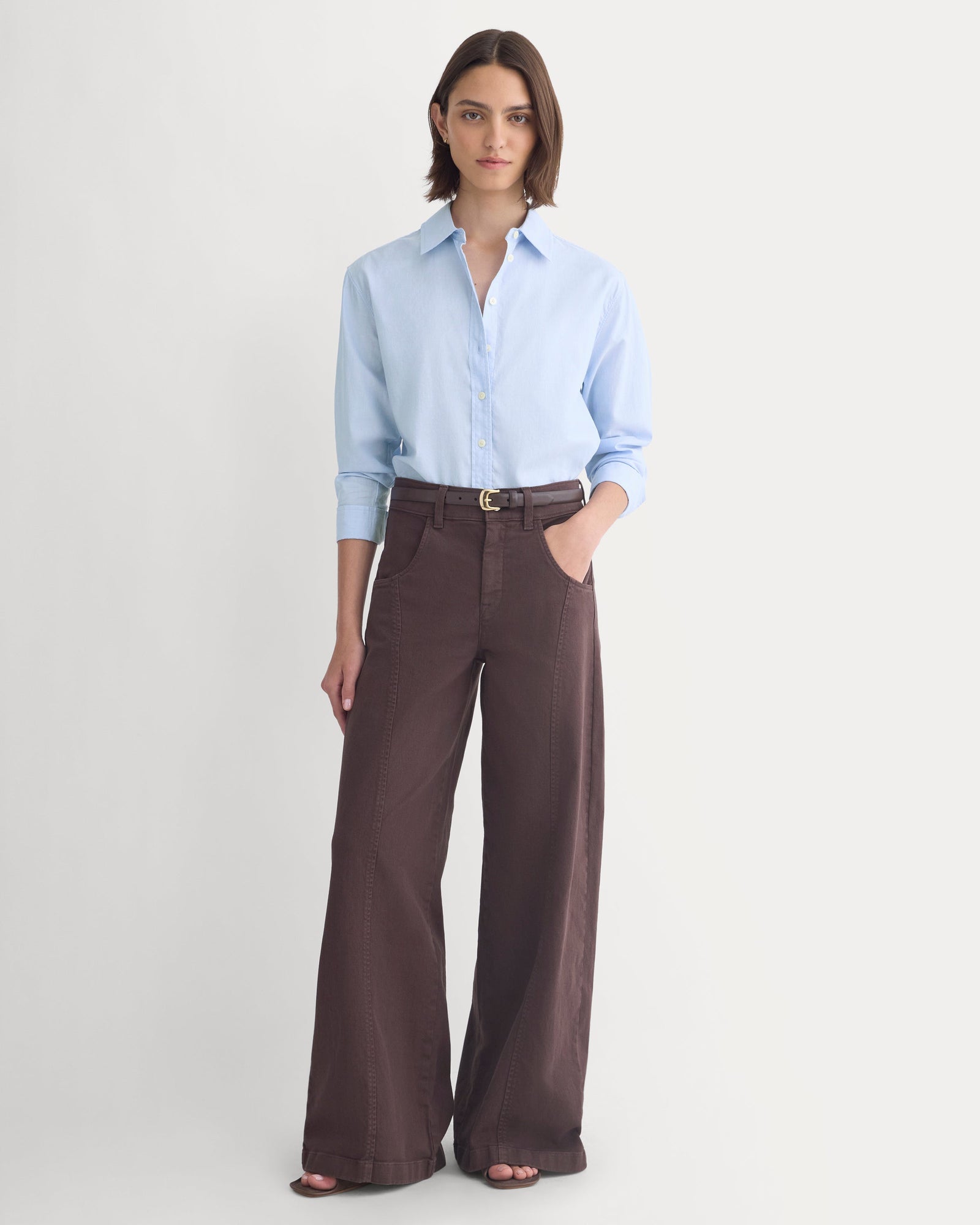 Utility Seamed Wide-Leg Pant in Coffee Bean — front view