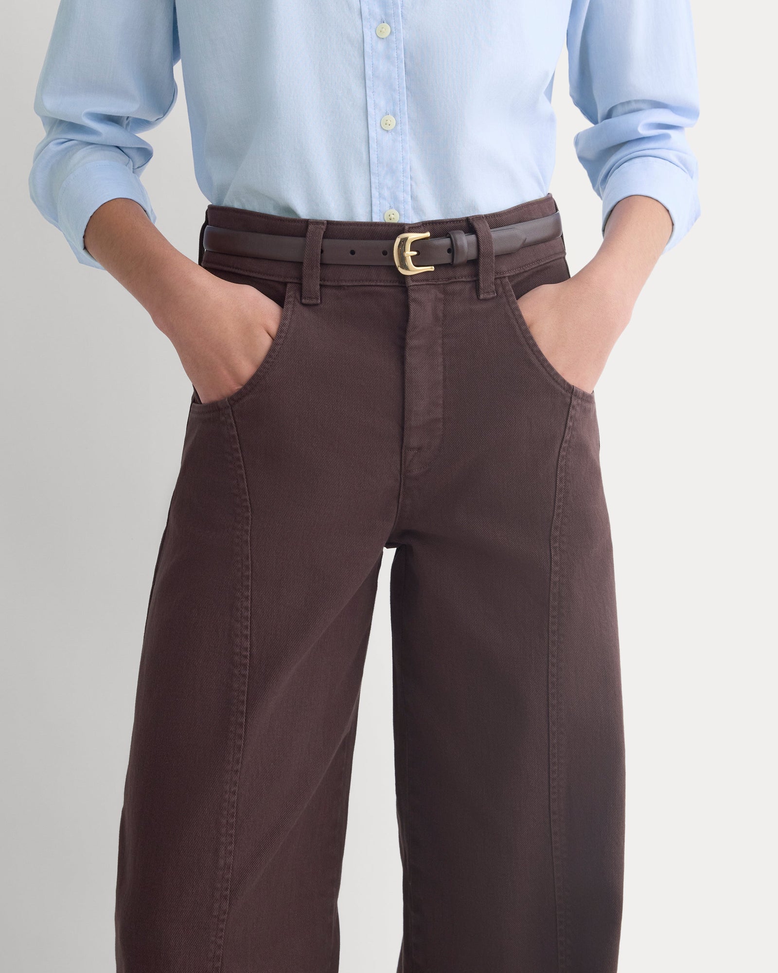 Utility Seamed Wide-Leg Pant in Coffee Bean — detail view