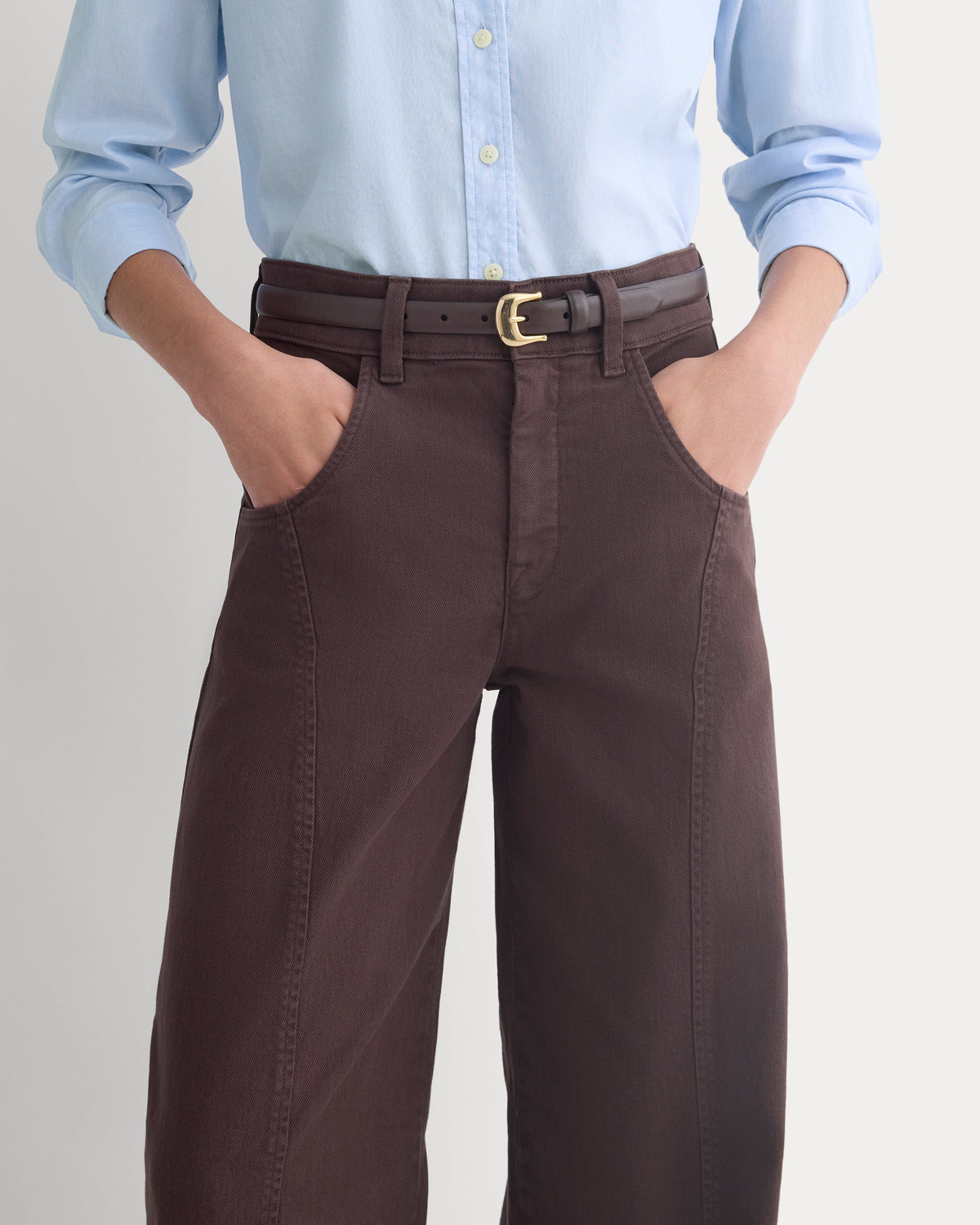 Utility Seamed Wide-Leg Pant in Coffee Bean — detail view