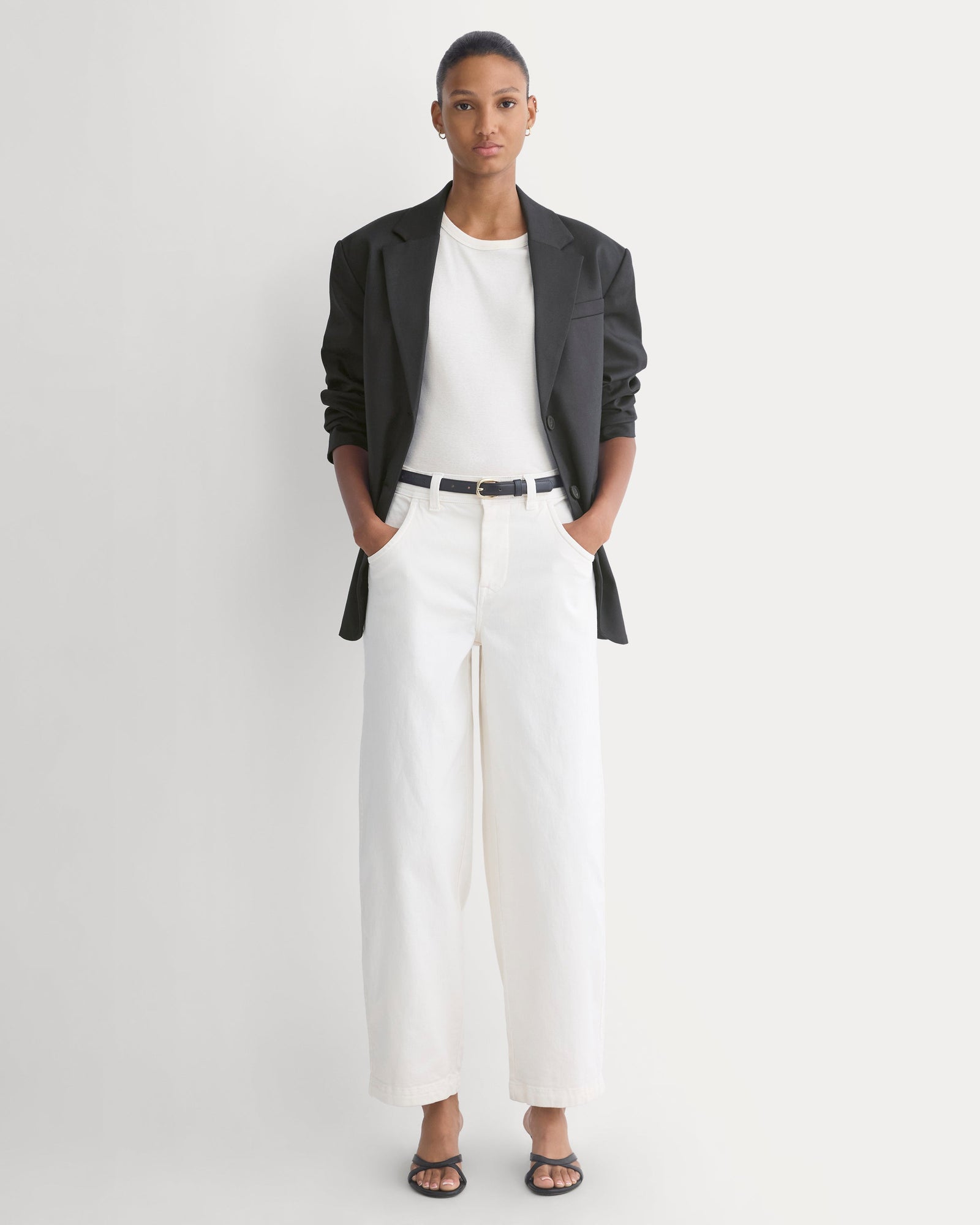Utility Twill Barrel Pant in Bone — front view