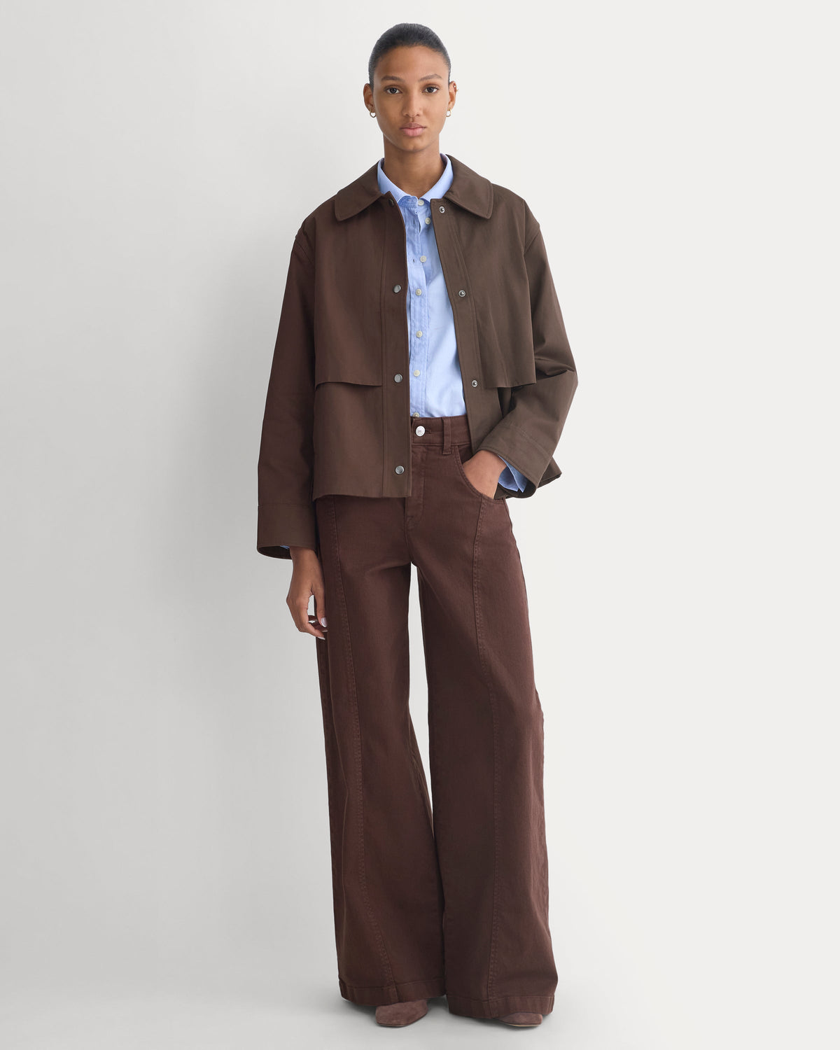 Organic Cotton Twill Field Jacket in Coffee Bean — detail view