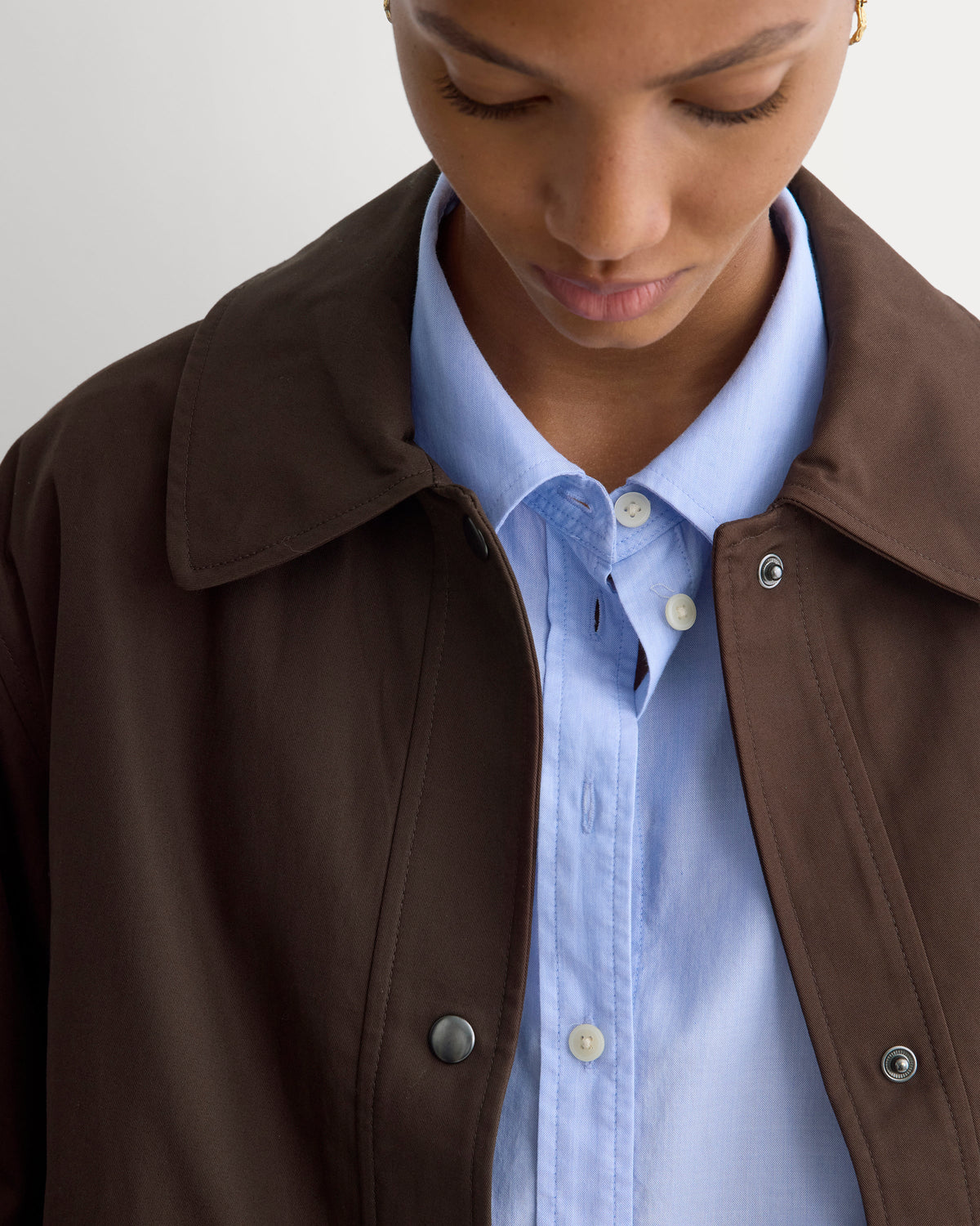 Organic Cotton Twill Field Jacket in Coffee Bean — detail view