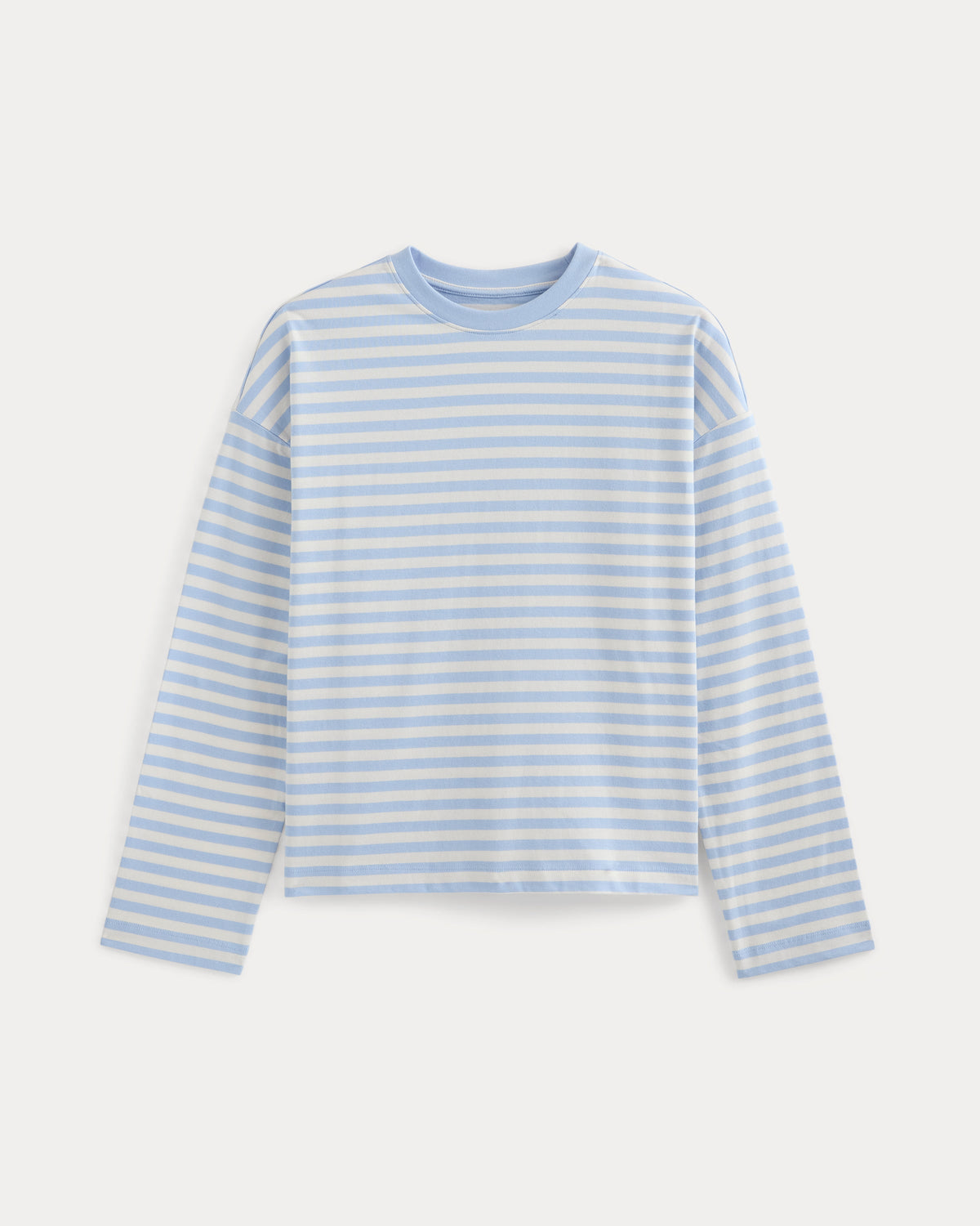 Forever Jersey Boxy Long-Sleeve Crew in Cashmere Blue / Bone — front view