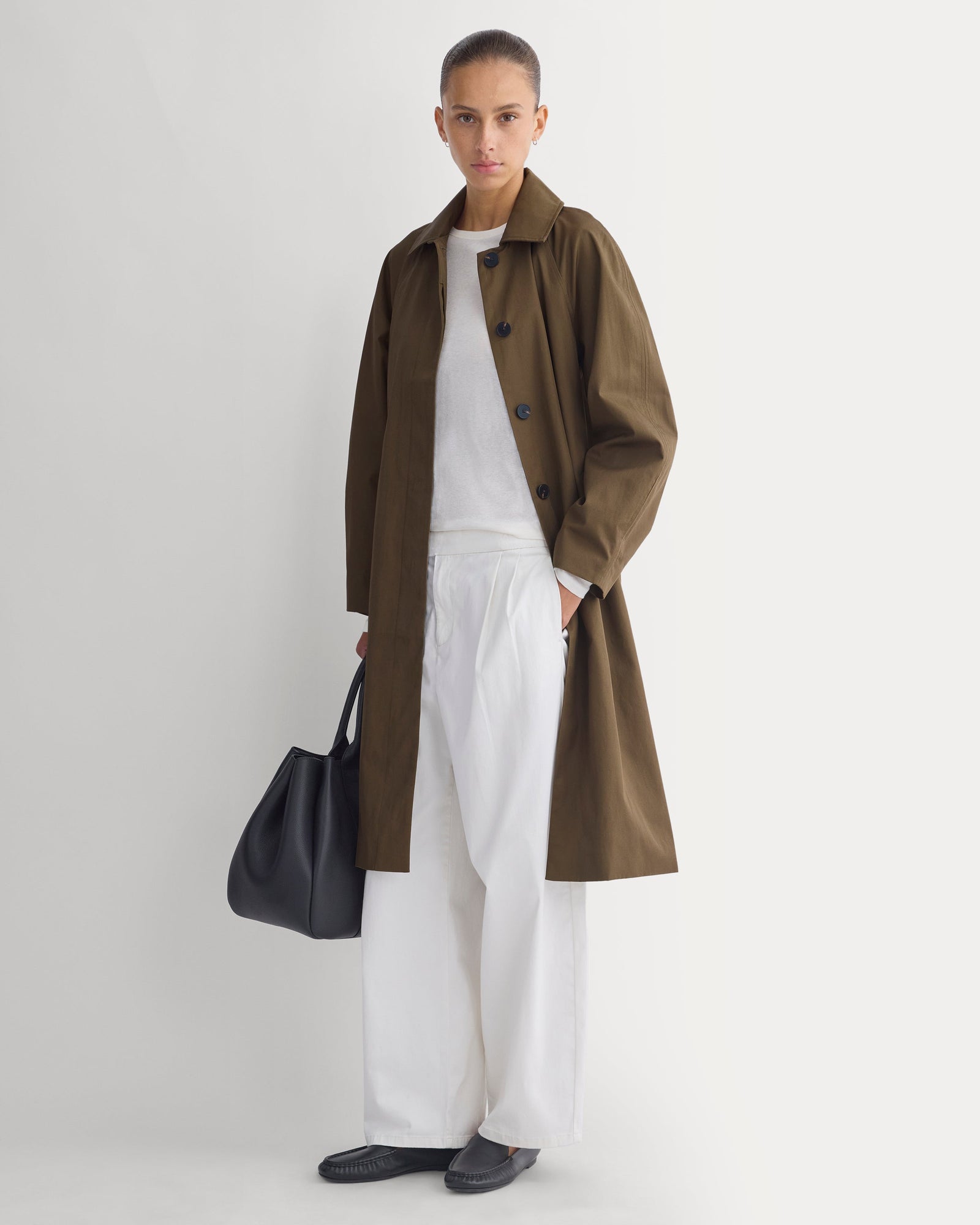 Oversized Mac Coat in Beech — front view