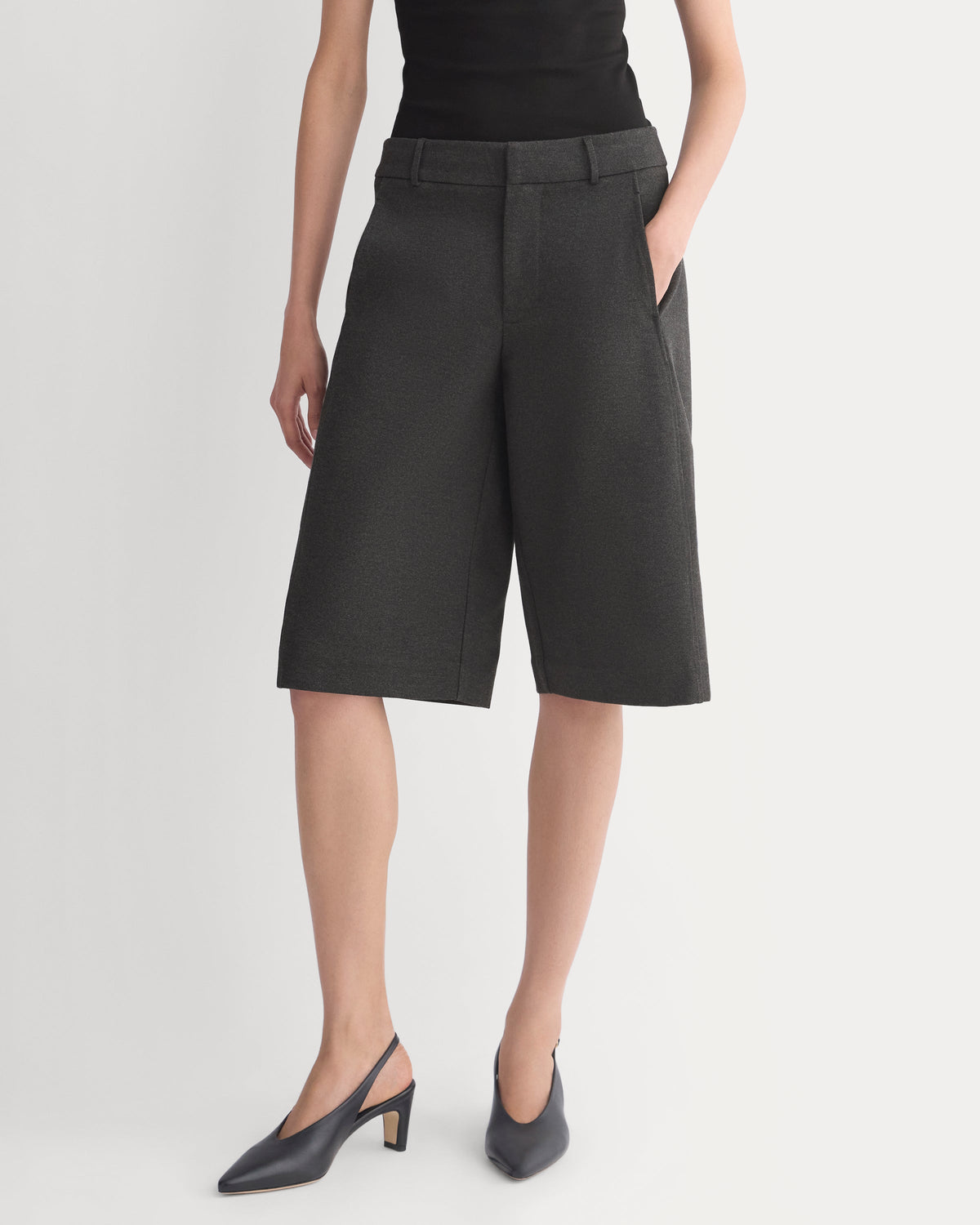 Ponte Bermuda Shorts in Heathered Soot — detail view