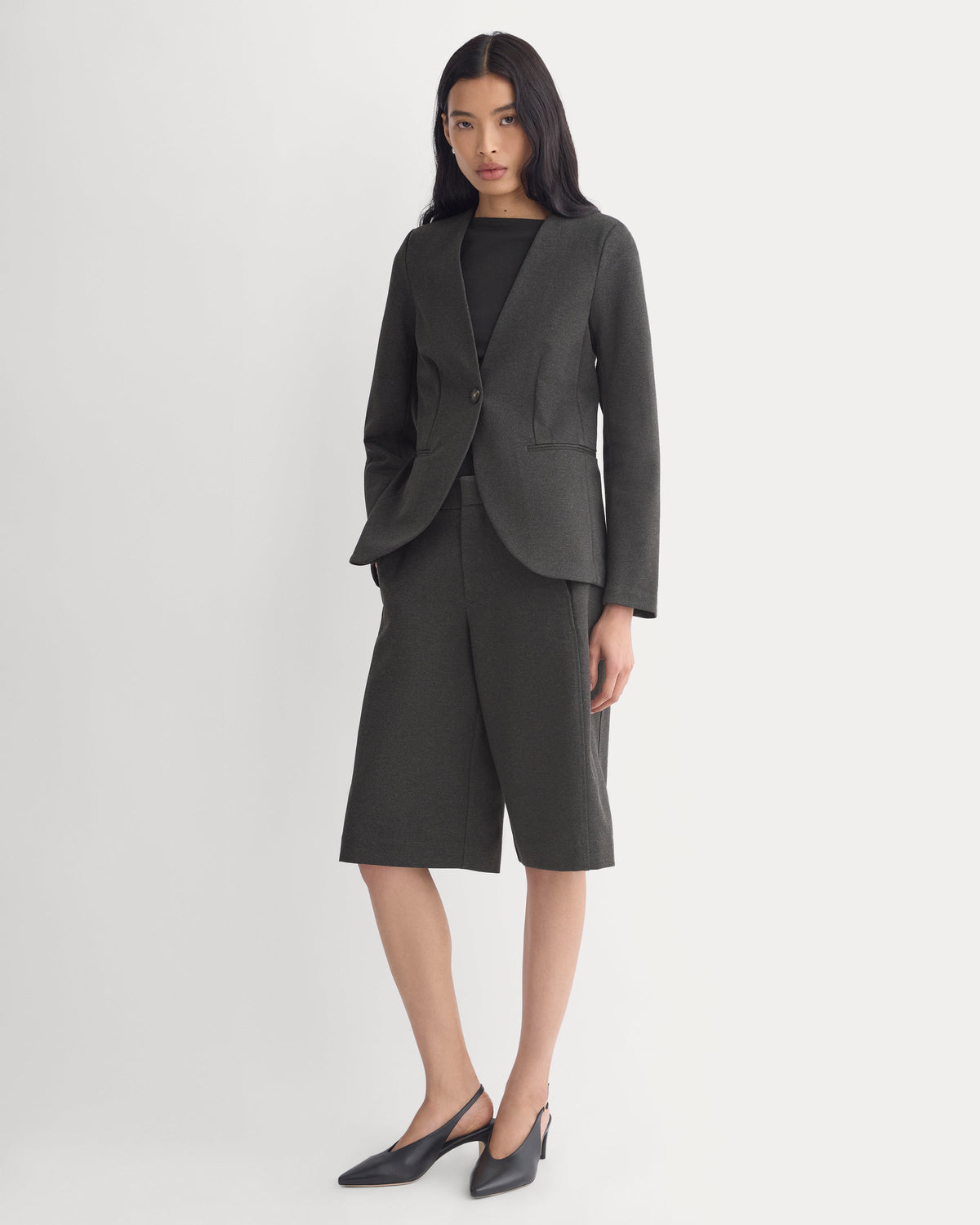Ponte Bermuda Shorts in Heathered Soot — detail view