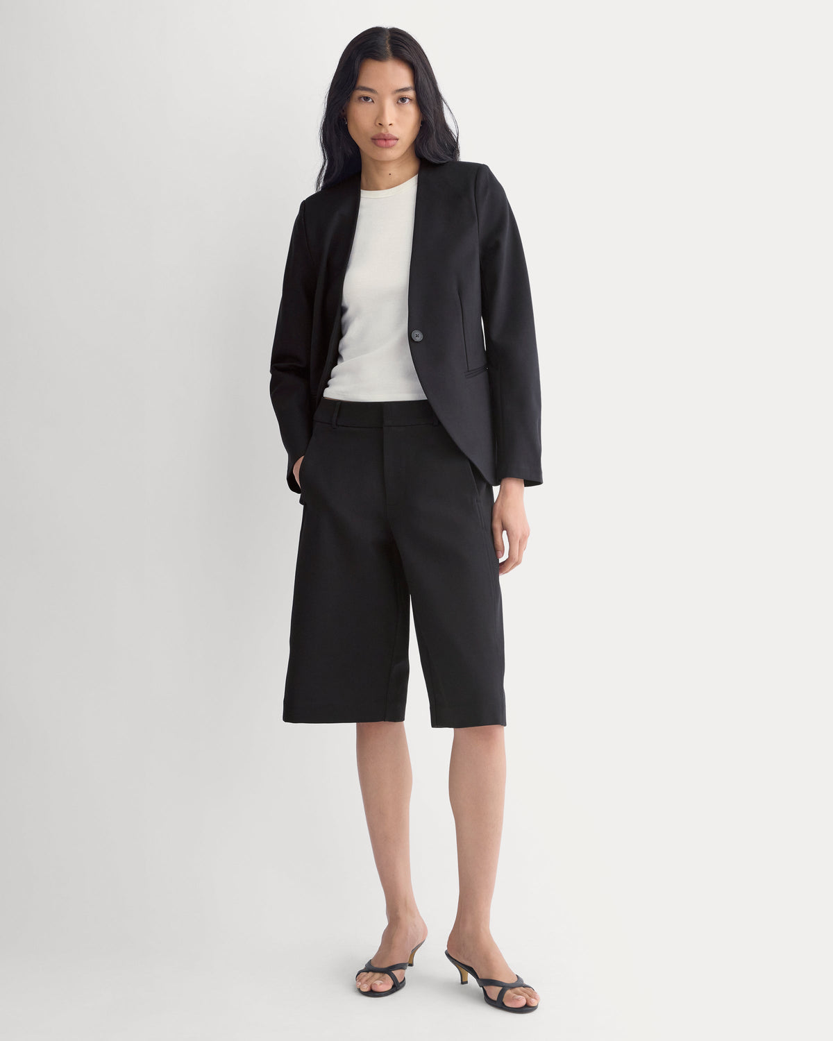 Collarless Ponte Blazer in Black — detail view
