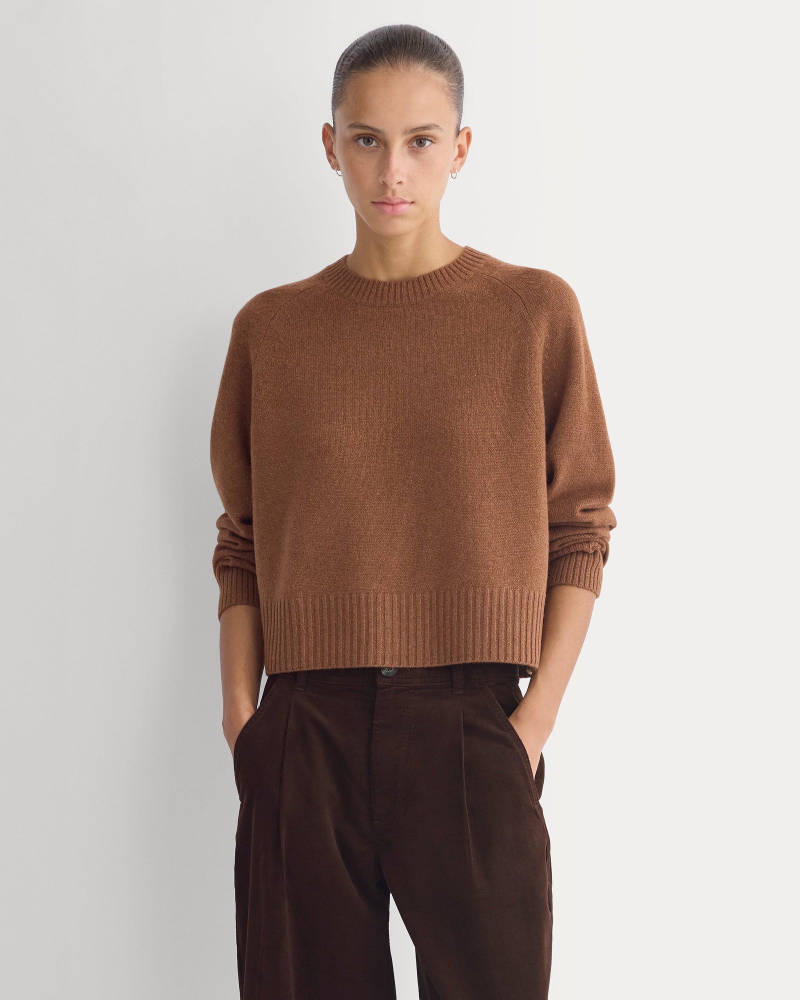 The Boxy Crew in Cashmere in Brown — alternate view