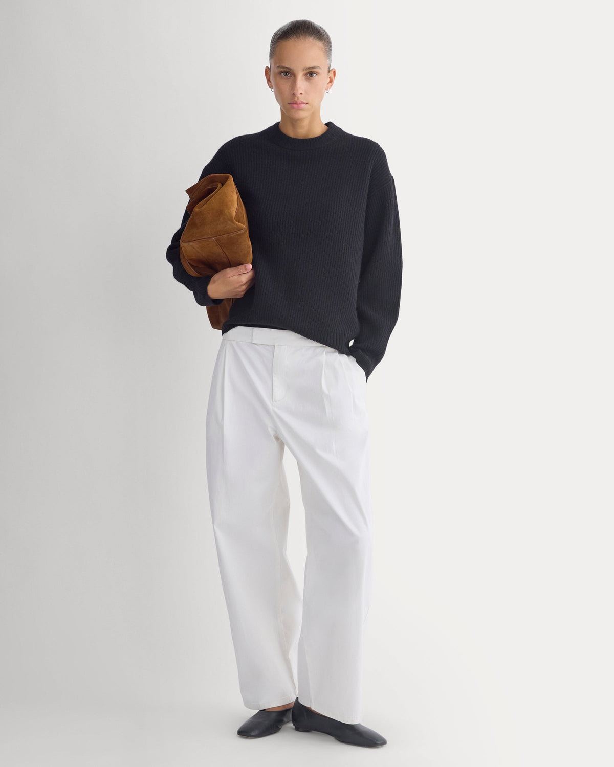 Cashmere Fisherman Crew in Black — alternate view