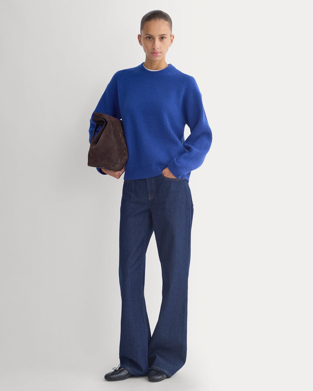 Cashmere Fisherman Crew in Klein Blue — alternate view