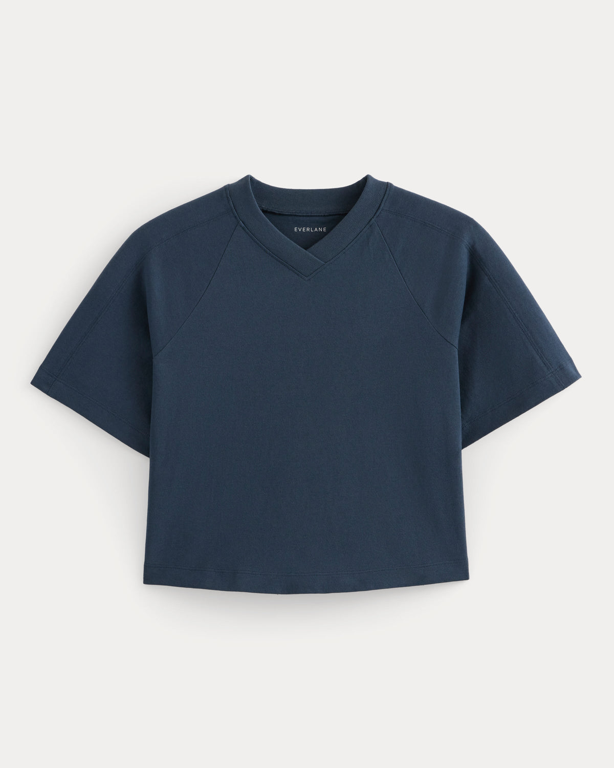 Premium Weight Cropped Paneled Tee in Midnight Navy — front view