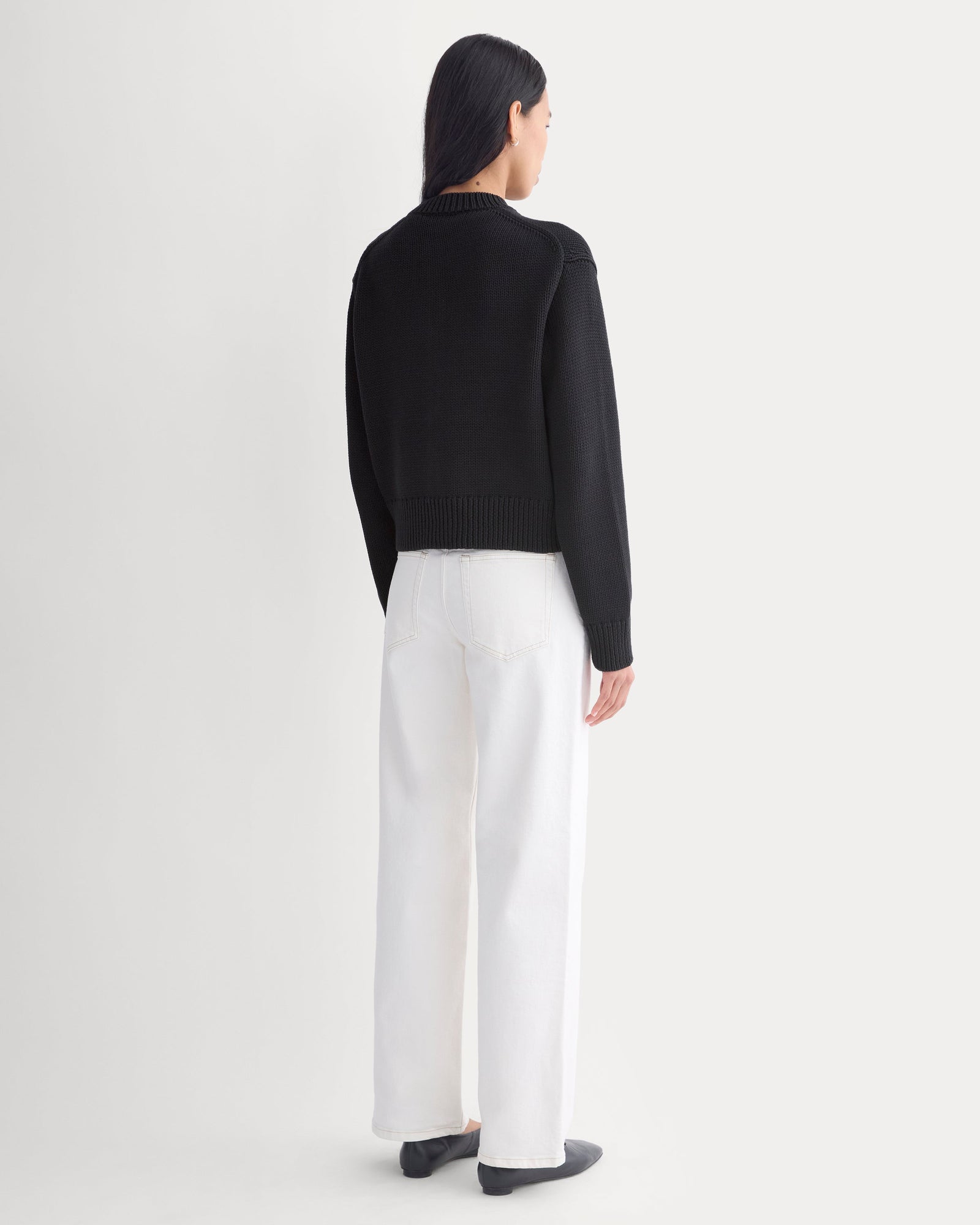 Open-Knit Cardigan Crew in Elevated Cotton in Black — detail view