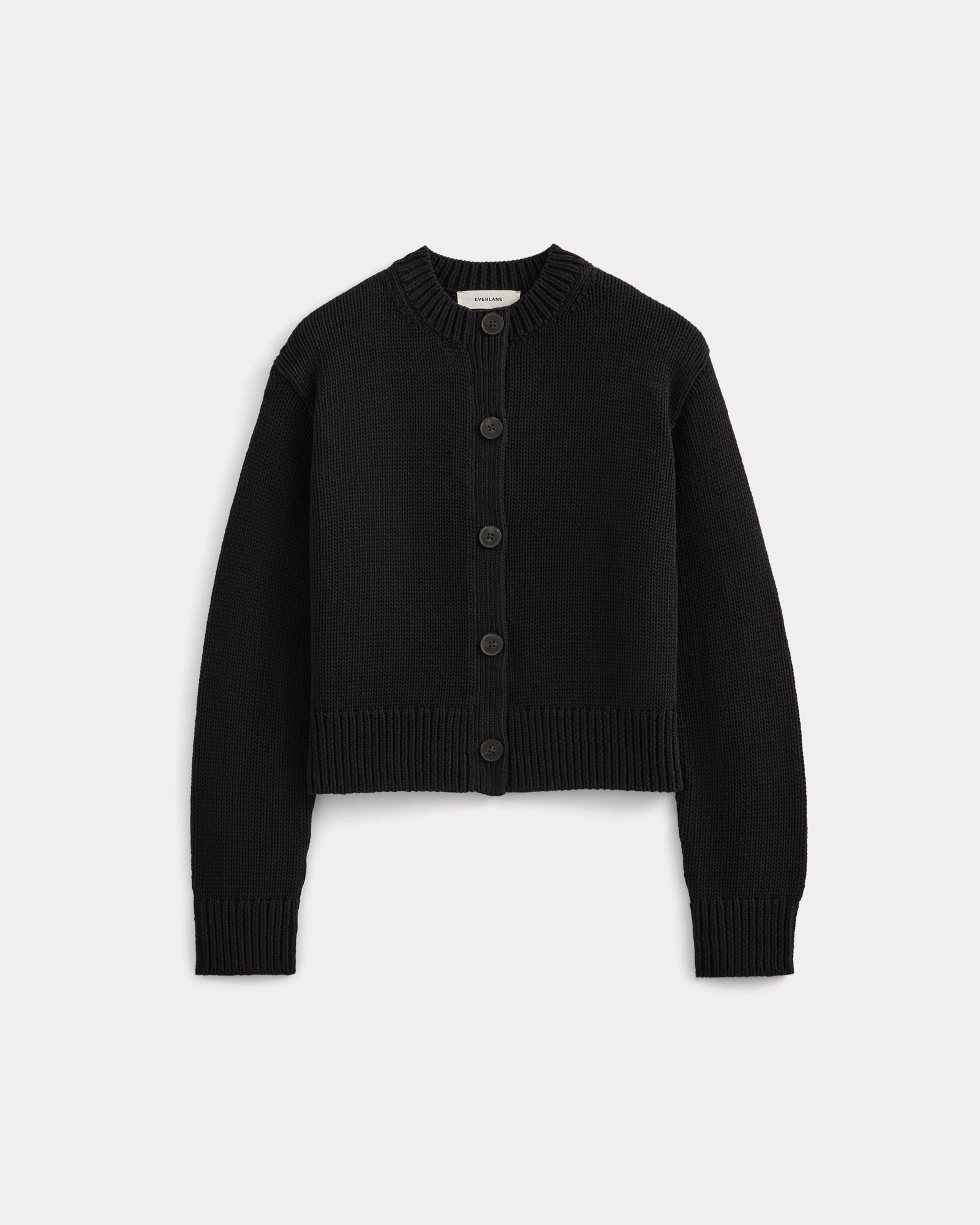 Open-Knit Cardigan Crew in Elevated Cotton in Black — alternate view