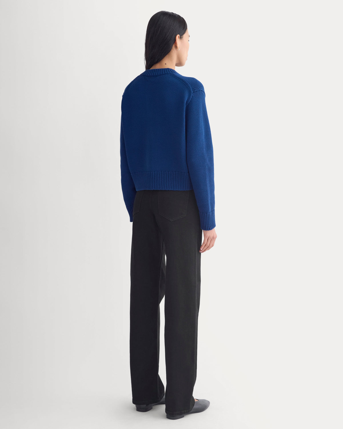 Open-Knit Cardigan Crew in Elevated Cotton in Estate Blue — detail view