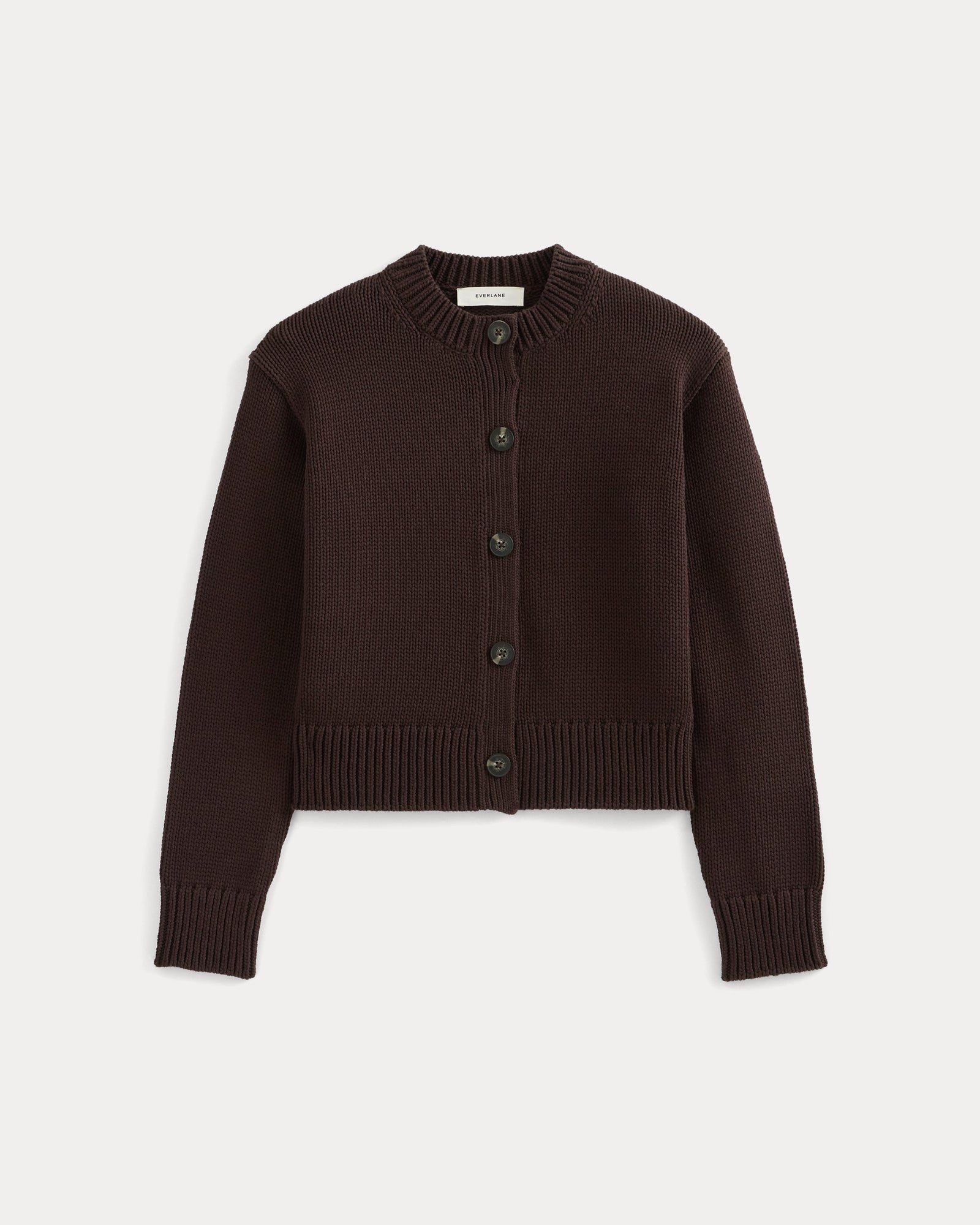 Open-Knit Cardigan Crew in Elevated Cotton in Coffee Bean — front view