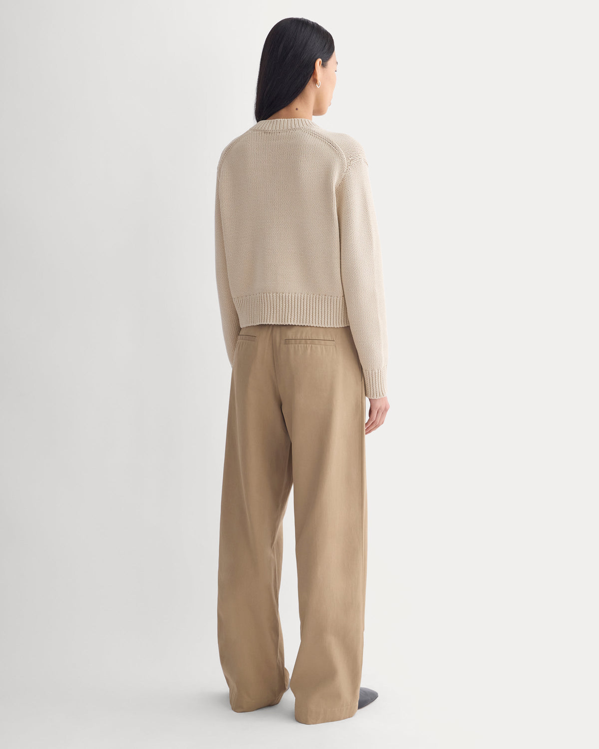 Open-Knit Cardigan Crew in Elevated Cotton in Peyote — detail view