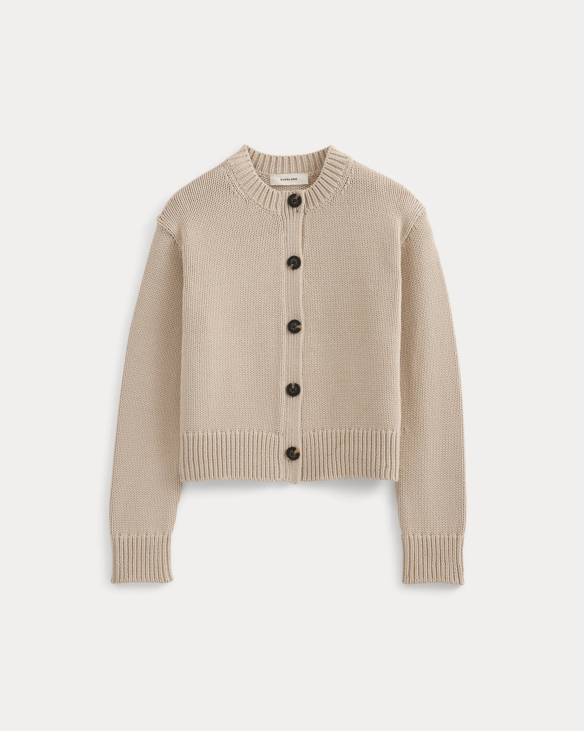 Open-Knit Cardigan Crew in Elevated Cotton in Peyote — alternate view