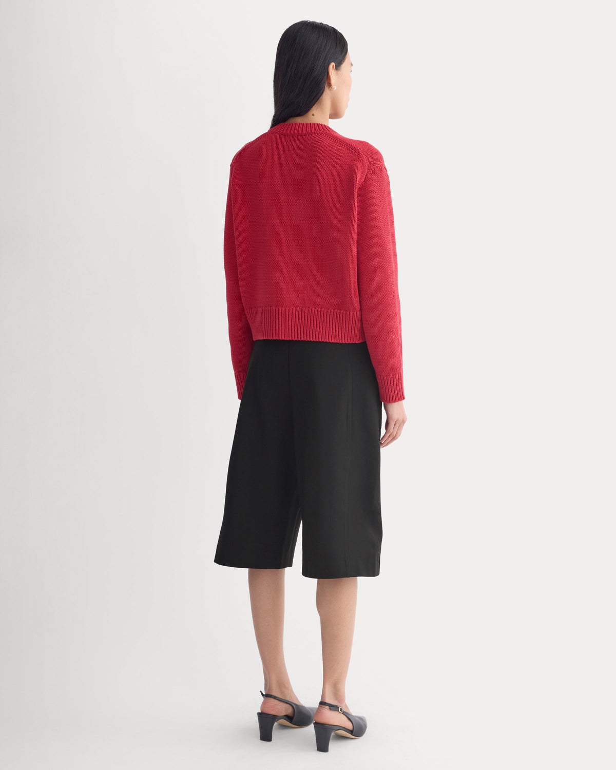 Open-Knit Cardigan Crew in Elevated Cotton in Vintage Red — detail view