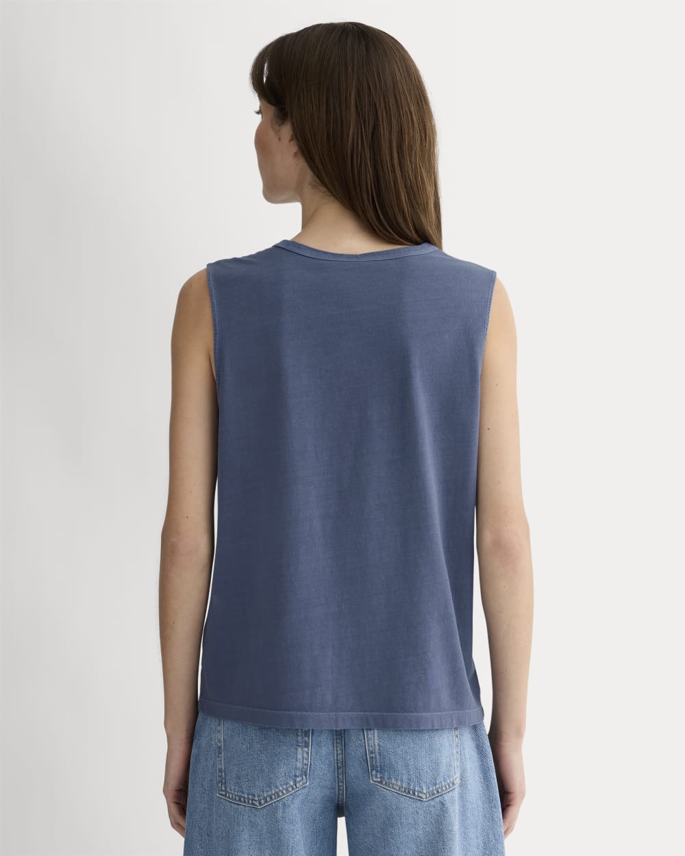 The Boyfriend Tank in Essential Cotton in Navy — detail view