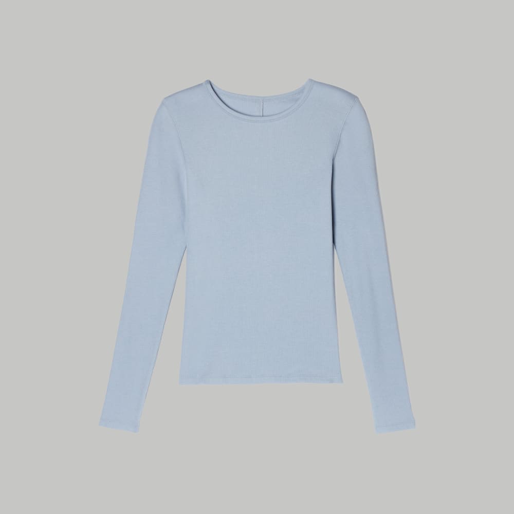 The Pima Micro-Rib Long-Sleeve Crew in Mist — alternate view