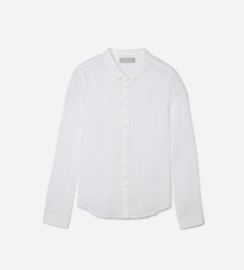 The Button Smock Top in White — front view