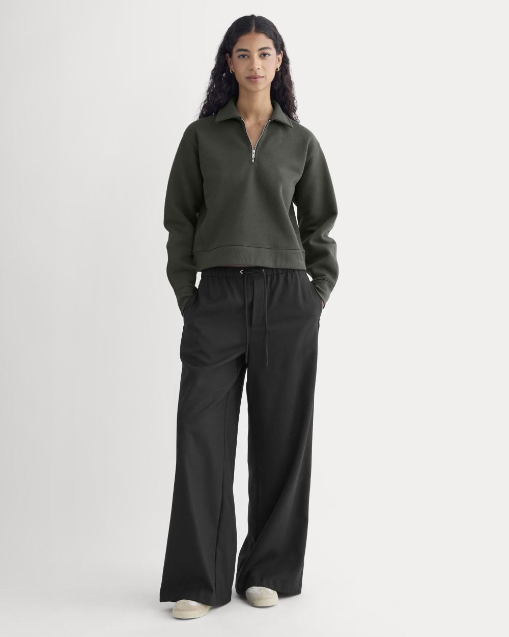 Luxe Fleece Zip Polo in Washed Black — detail view
