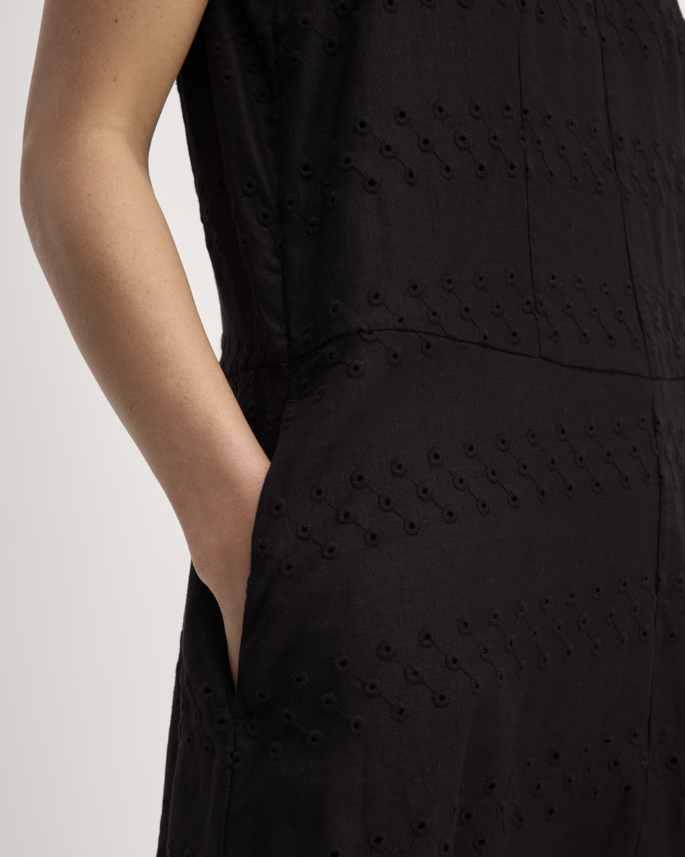 The Linen Eyelet Maxi Dress in Black Eyelet — detail view