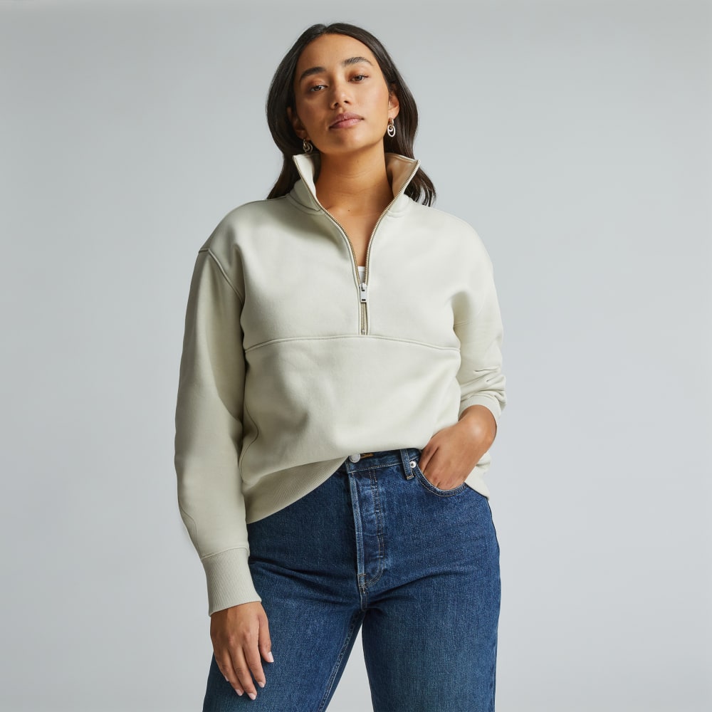 The ReTrack Half-Zip Sweatshirt in Pelican — front view