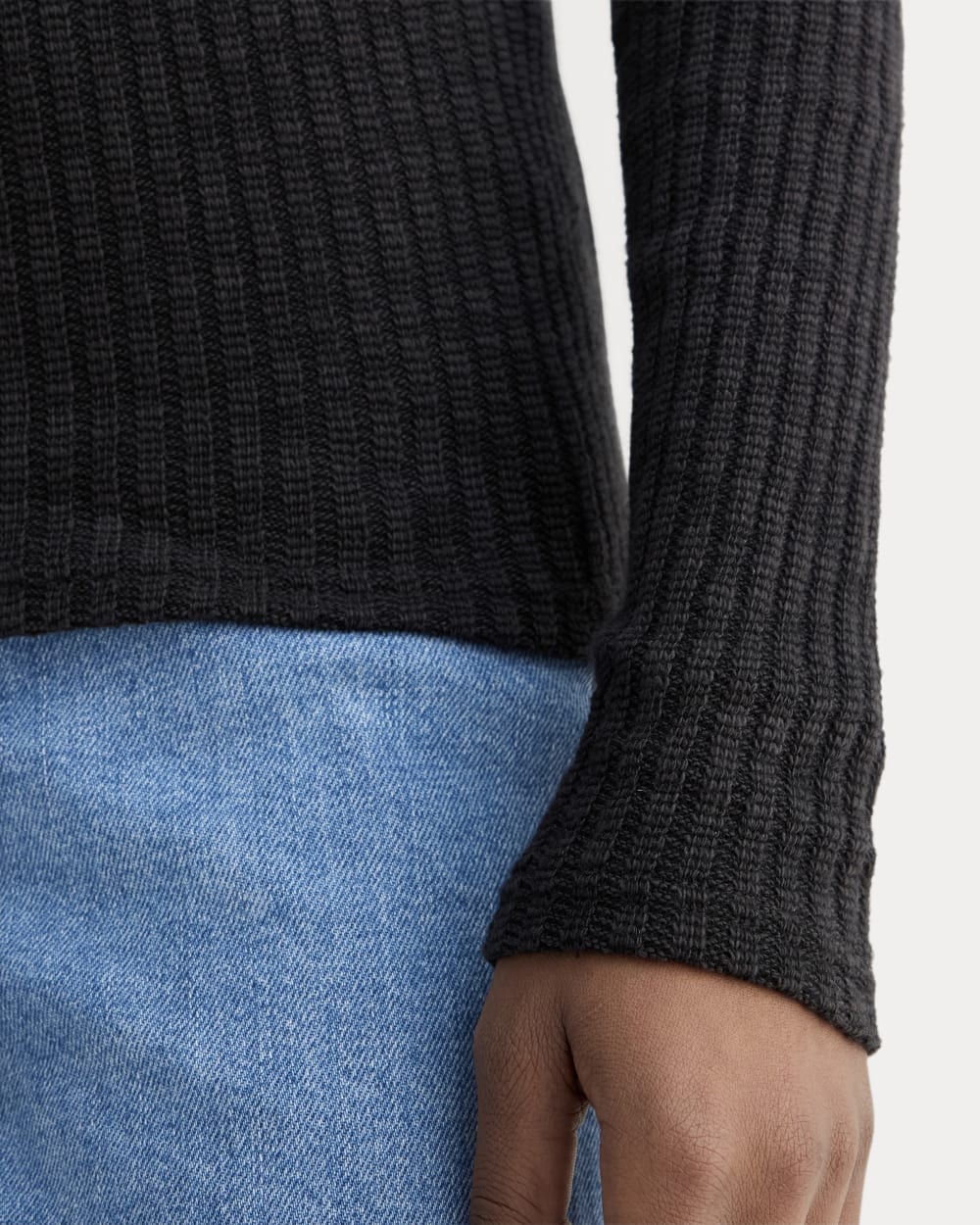 The Cozy Rib Long-Sleeve Tee in Black — detail view