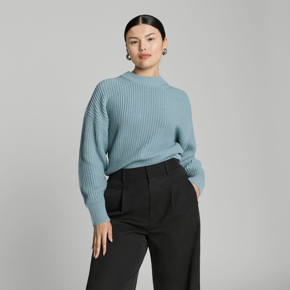 The Texture Cotton Crew in Blue Shadow — front view