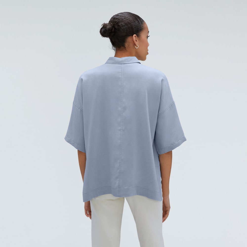 The Drapey Square Shirt in Blue Slate — detail view