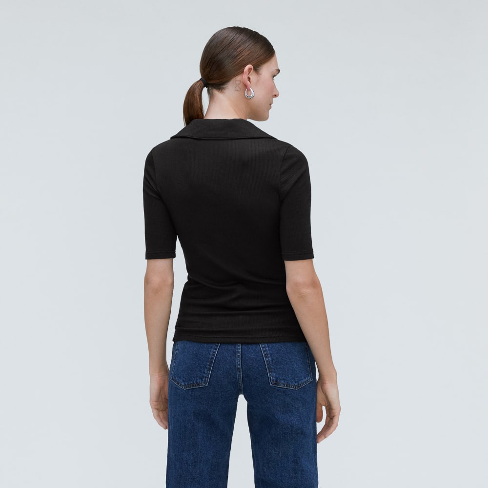 The Super-Soft Short Sleeve Polo in Black — detail view