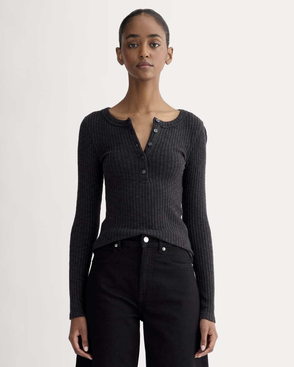 The Cozy Rib Henley in Black — front view