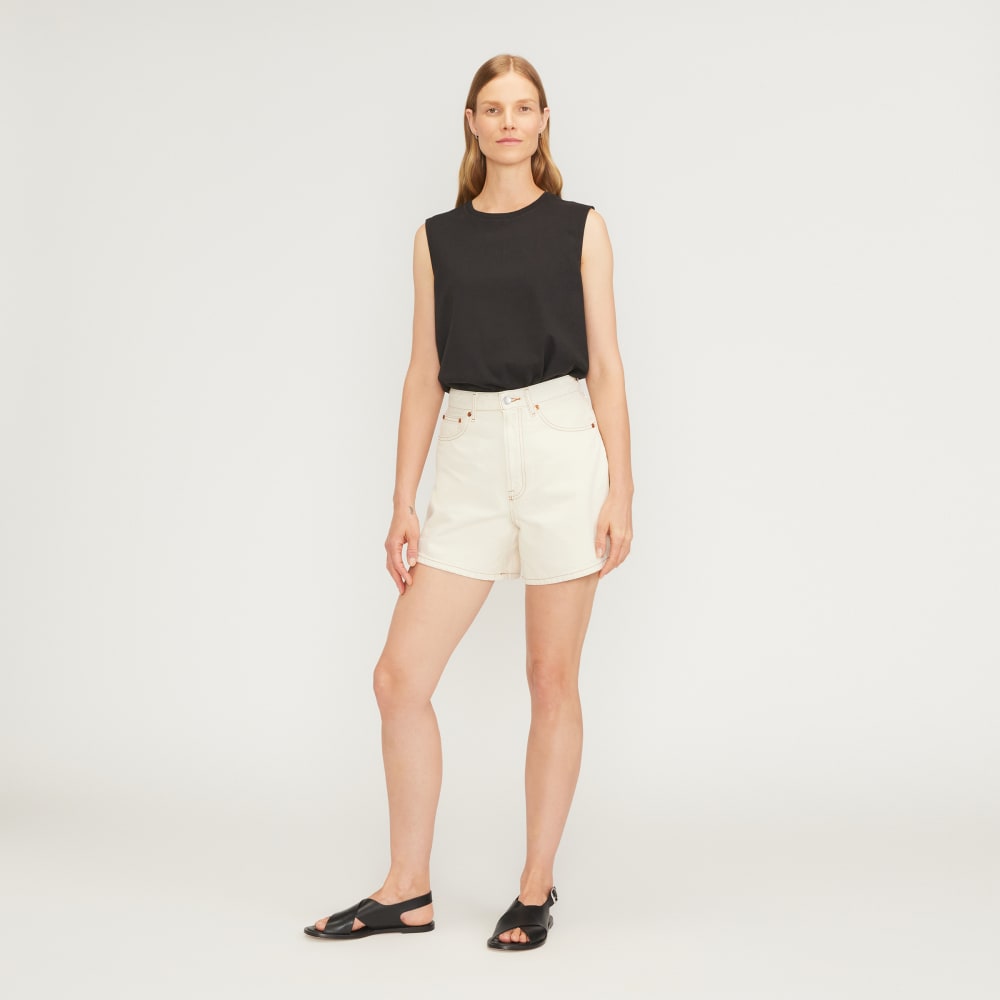 The A-Line Denim Short in Ecru — detail view