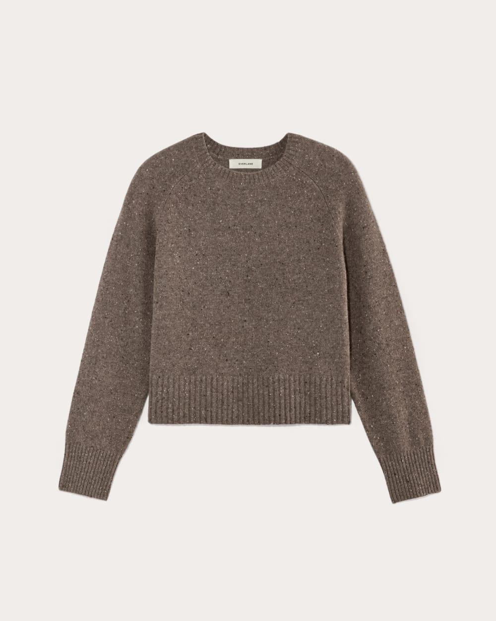 The Boxy Crew in Cashmere in Taupe Brown Donegal — alternate view