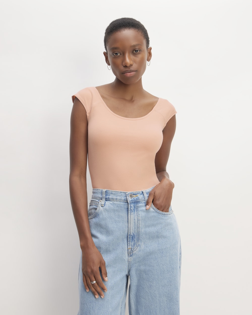 The Supima® Form Cap-Sleeve Tee in Blush Pink — front view