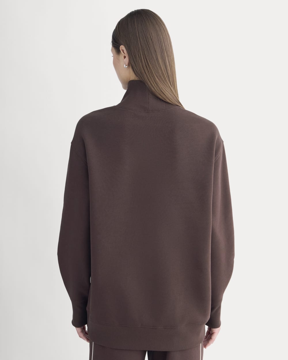 Luxe Fleece Turtleneck in Dark Chocolate — detail view
