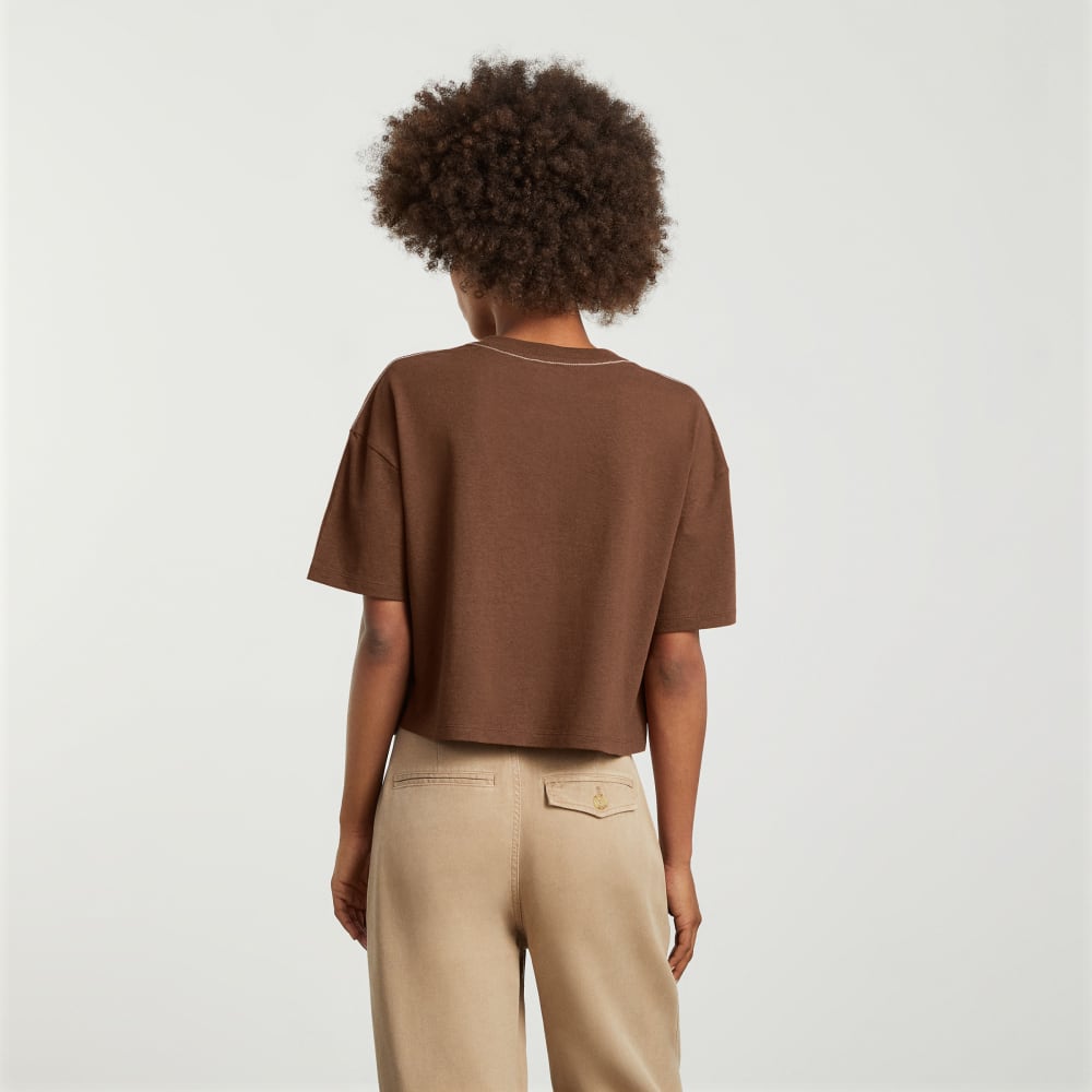 The Vintage Henley Hemp Tee in Espresso — detail view