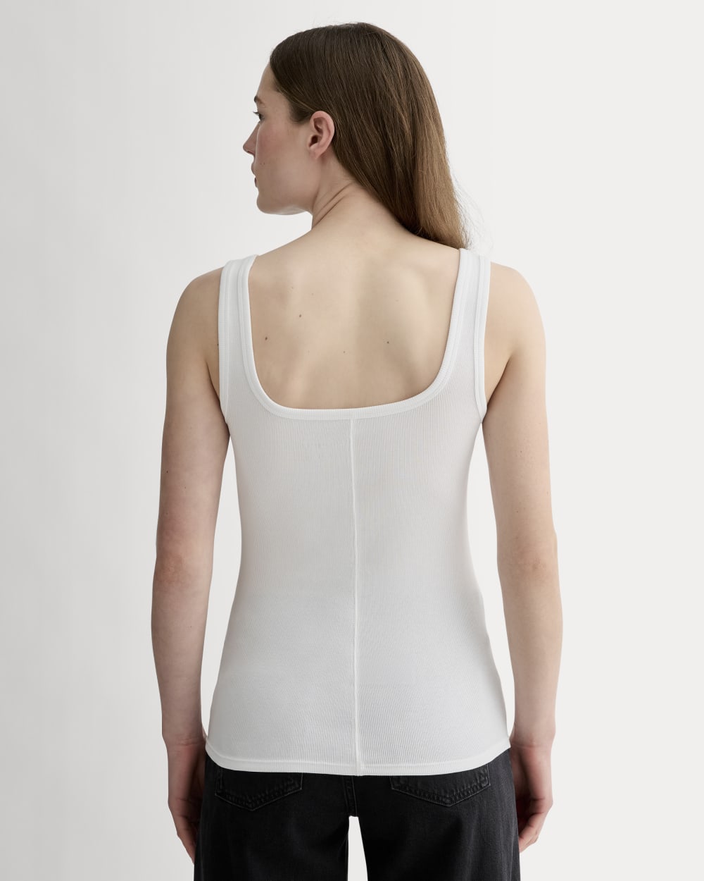 The Luxe Rib Square-Neck Tank in White — detail view