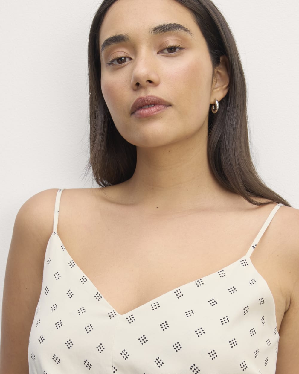 The Cami in Butterlite in Bone / Black Square Dot — detail view