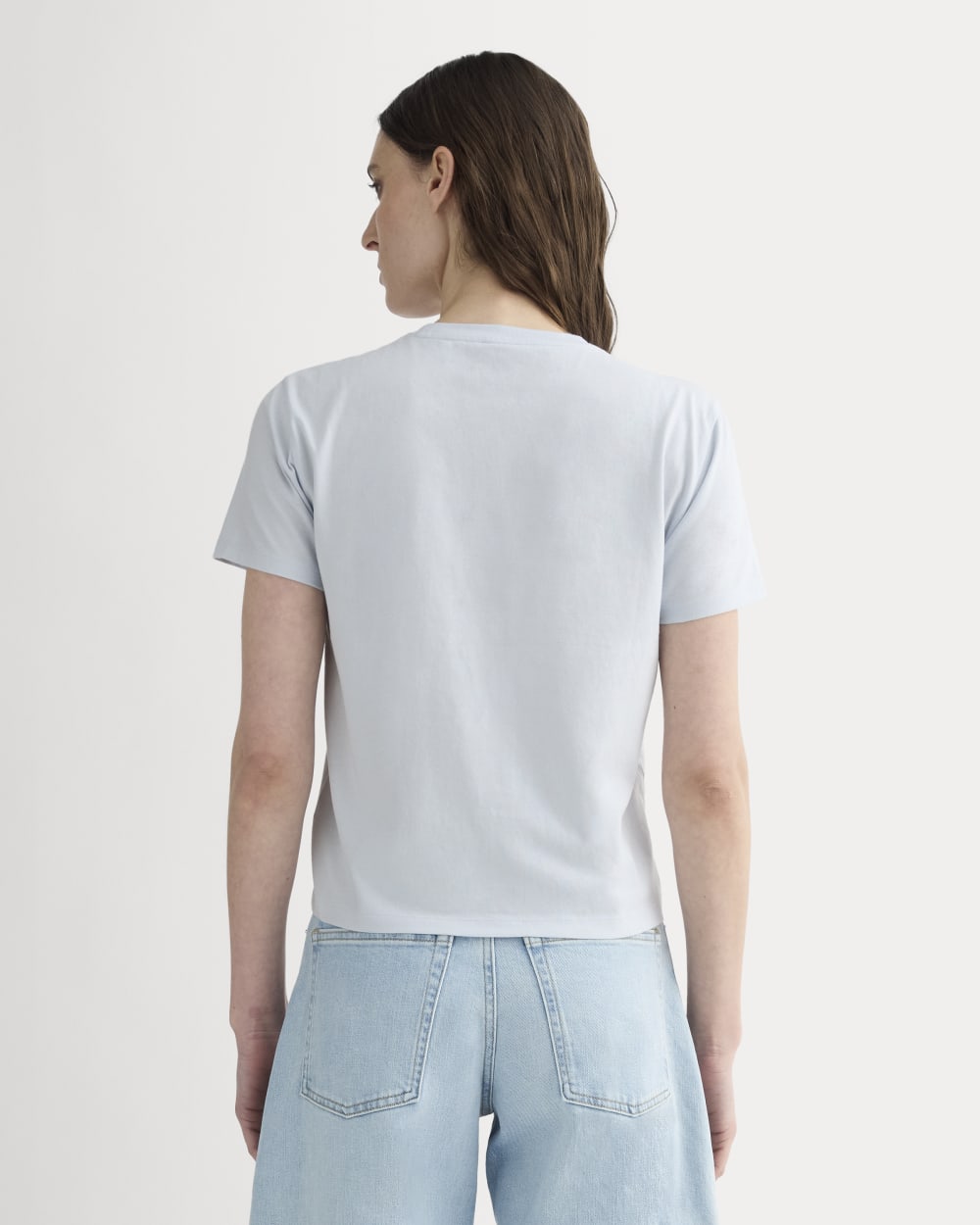 The Box-Cut Tee in Essential Cotton in Air Blue — detail view