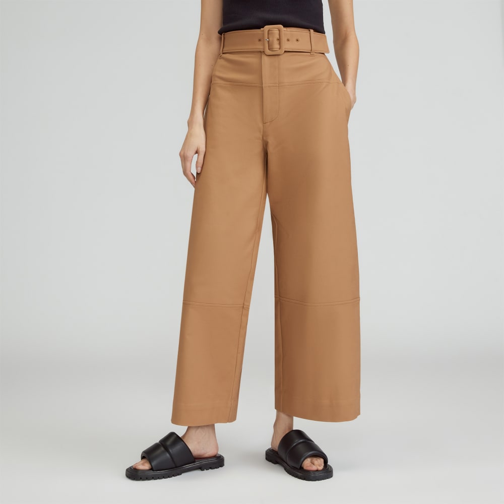 The Structured Cotton Belted Pant in Toasted Coconut — front view