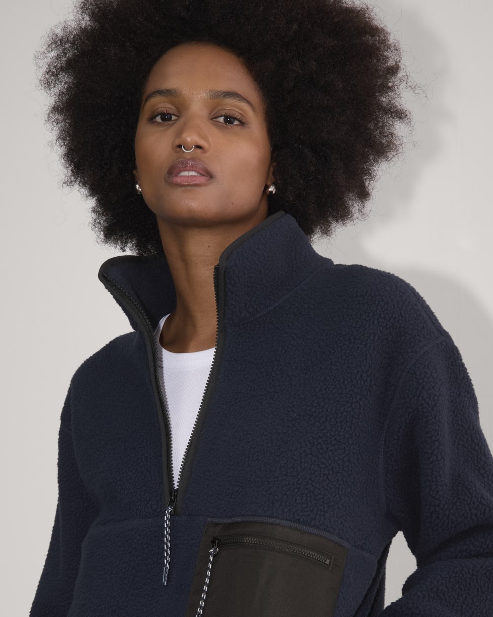 The ReNew Fleece Oversized Half-Zip in Navy — detail view