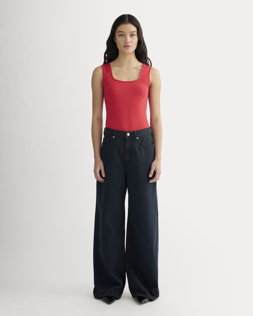 The Form Square-Neck Bodysuit in Classic Red — front view