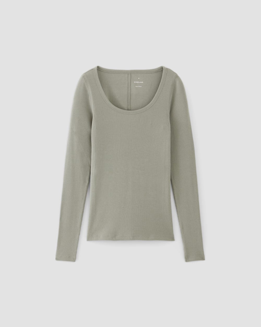 The Luxe Rib Long-Sleeve Scoop-Neck Tee in Sage Green — front view