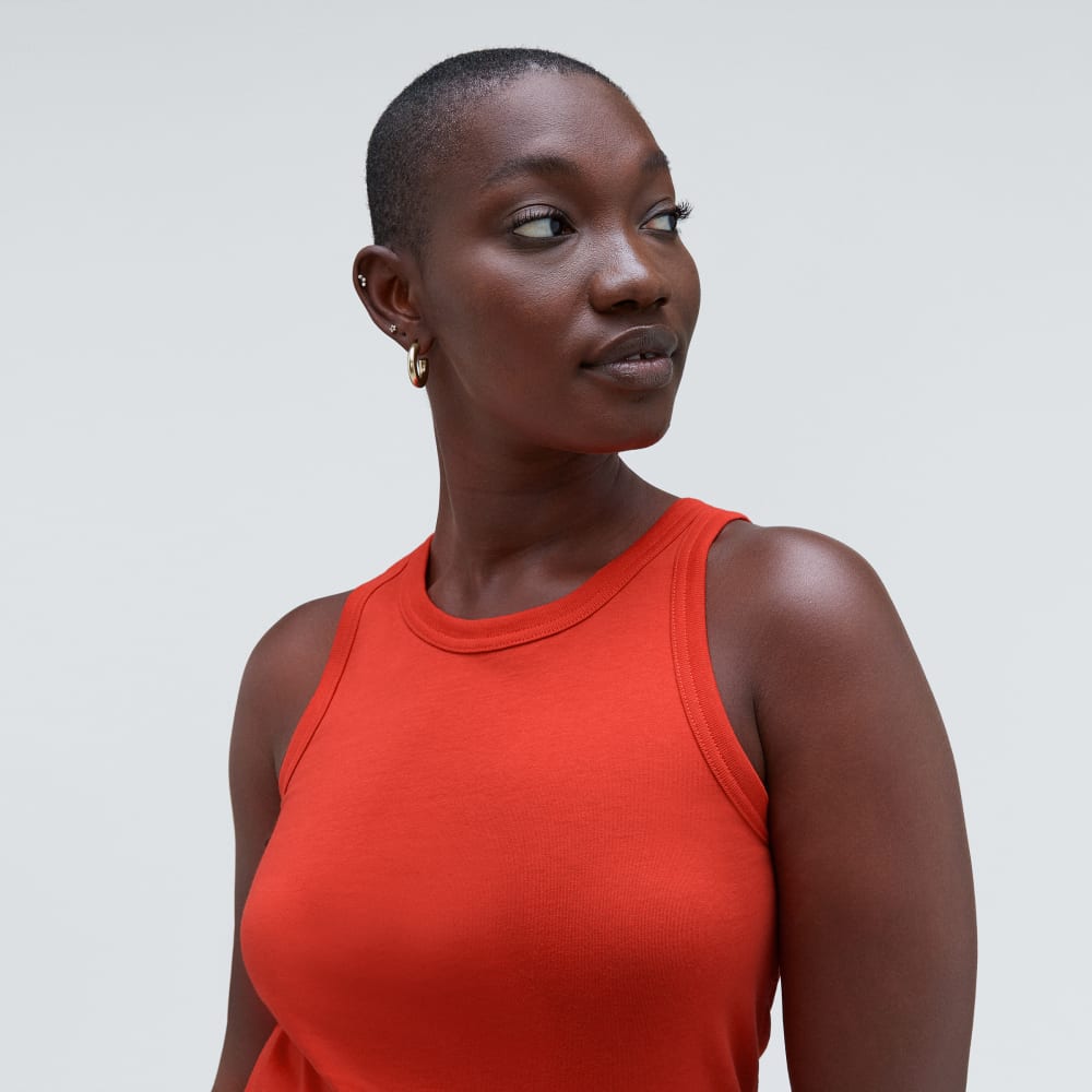 The Tank in Essential Cotton in Red Orange — detail view