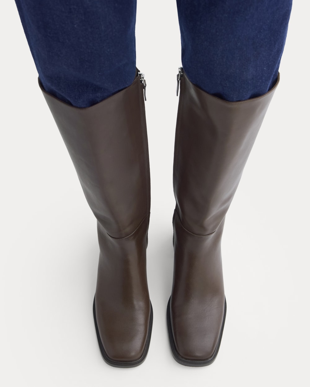 Leather Knee-High City Boot in Deep Brown — detail view