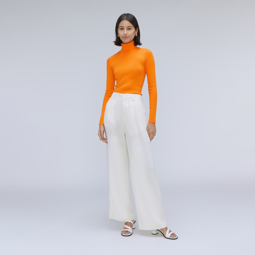 The Luxe Micro-Rib Turtleneck in Turmeric — detail view