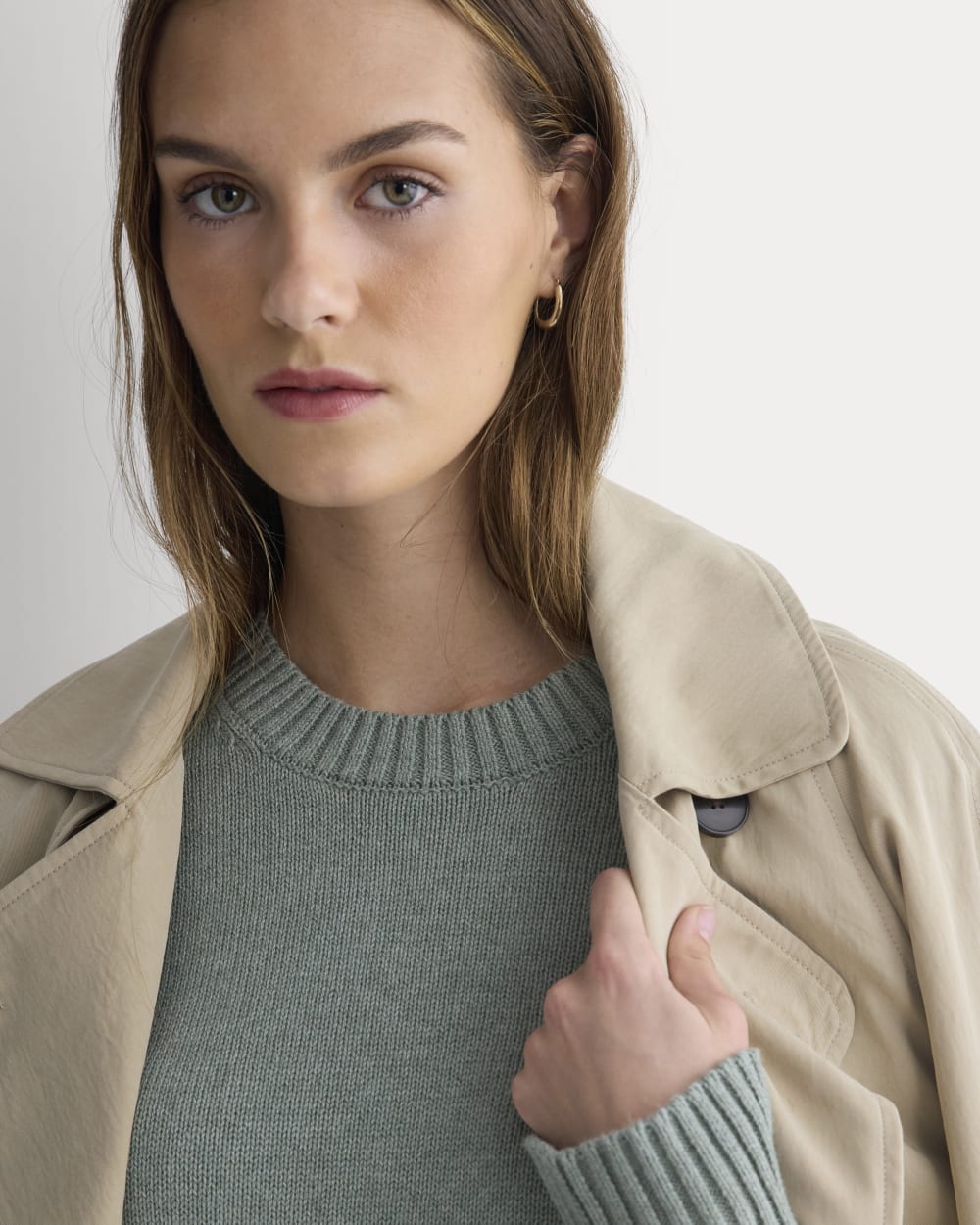 The Boxy Sweater in Everyday Cotton in Heathered Lilypad — detail view