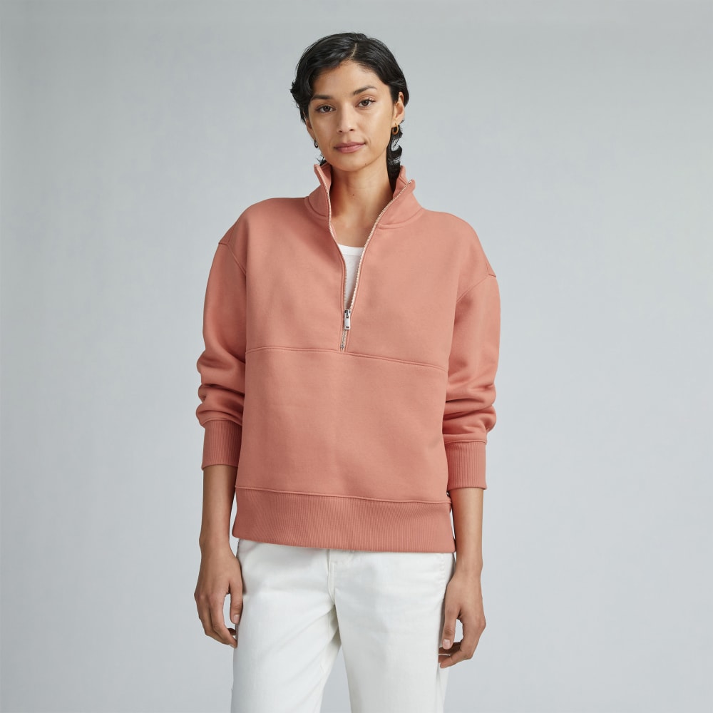 The ReTrack Half-Zip Sweatshirt in Light Rose — front view